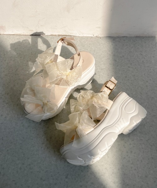 Shoes in Closet(シューズインクローゼット)の「【再入荷】+9.0㎝ 超軽量 厚底 チュールリボン サンダル 5484(サンダル・レディース・ベージュ/ホワイト/ブラック×ブラック・L/LL/M/S)」の16枚目の写真