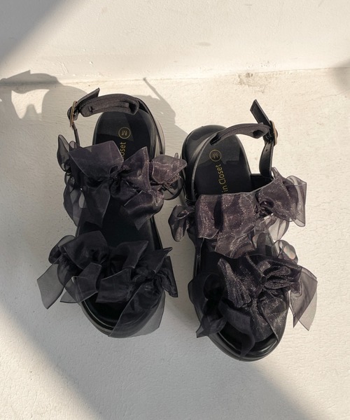 Shoes in Closet(シューズインクローゼット)の「【再入荷】+9.0㎝ 超軽量 厚底 チュールリボン サンダル 5484(サンダル・レディース・ベージュ/ホワイト/ブラック×ブラック・L/LL/M/S)」の10枚目の写真