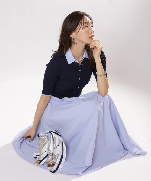 JUSGLITTY(ジャスグリッティー)の「5分袖スキッパーケーブルドッキングワンピース(ワンピース・レディース・ネイビー・1/2)」の1枚目の写真