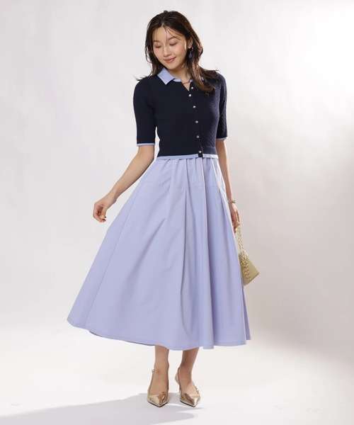 JUSGLITTY(ジャスグリッティー)の「5分袖スキッパーケーブルドッキングワンピース(ワンピース・レディース・ネイビー・1/2)」の2枚目の写真