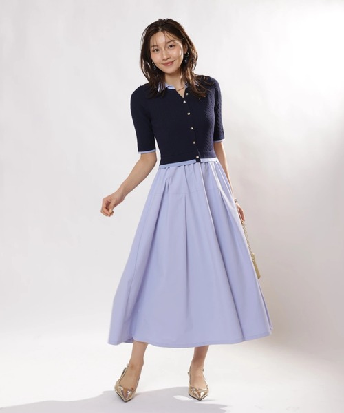 JUSGLITTY(ジャスグリッティー)の「5分袖スキッパーケーブルドッキングワンピース(ワンピース・レディース・ネイビー・1/2)」の3枚目の写真