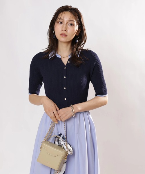 JUSGLITTY(ジャスグリッティー)の「5分袖スキッパーケーブルドッキングワンピース(ワンピース・レディース・ネイビー・1/2)」の9枚目の写真