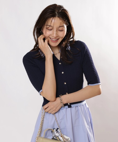 JUSGLITTY(ジャスグリッティー)の「5分袖スキッパーケーブルドッキングワンピース(ワンピース・レディース・ネイビー・1/2)」の10枚目の写真