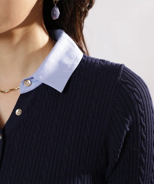 JUSGLITTY(ジャスグリッティー)の「5分袖スキッパーケーブルドッキングワンピース(ワンピース・レディース・ネイビー・1/2)」の12枚目の写真