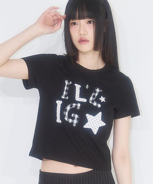 ILLIGO(イリゴ)の「チェックアプリケルーズクロップTシャツブラック(Tシャツ/カットソー・レディース・その他・OS)」の4枚目の写真