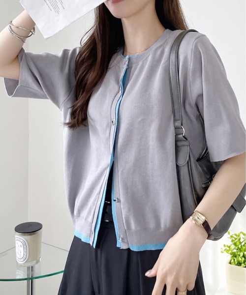 Ada.(エイダ)の「レイヤード風 半袖 カーディガン(カーディガン/ボレロ・レディース・ブルー系その他/ベージュ系その他/イエロー系その他/グレー系その他・FREE)」の2枚目の写真