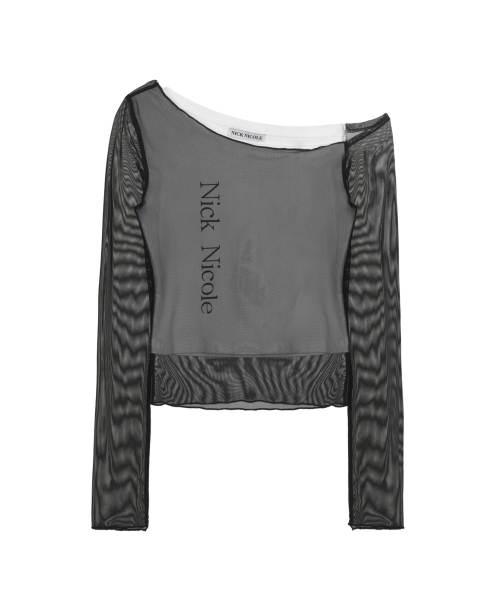 NICK&NICOLE(ニックアンドニコール)の「ASYMMETRIC LAYERED LOGO TOP_BLACK(Tシャツ/カットソー・レディース・その他・FREE)」の4枚目の写真