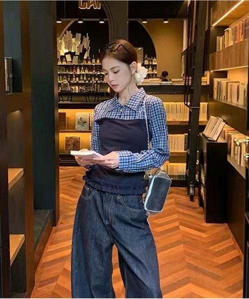 AsheKsha(アシクシャ)の「レトロで甘いトップス(シャツ/ブラウス・レディース・ネイビー・M)」の3枚目の写真