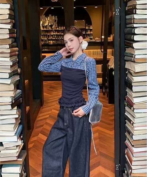 AsheKsha(アシクシャ)の「レトロで甘いトップス(シャツ/ブラウス・レディース・ネイビー・M)」の6枚目の写真