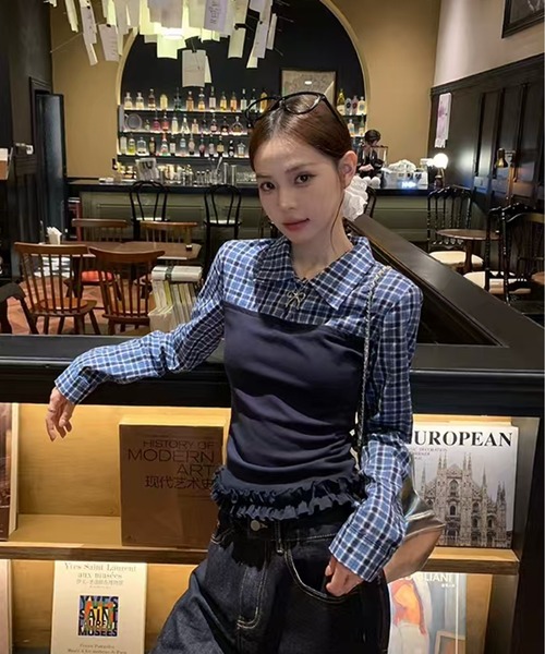 AsheKsha(アシクシャ)の「レトロで甘いトップス(シャツ/ブラウス・レディース・ネイビー・M)」の9枚目の写真