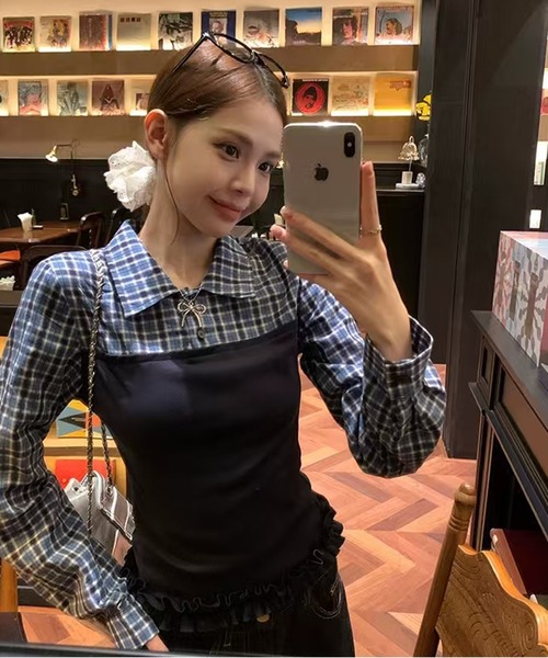 AsheKsha(アシクシャ)の「レトロで甘いトップス(シャツ/ブラウス・レディース・ネイビー・M)」の10枚目の写真