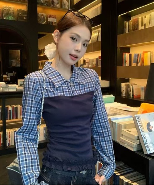 AsheKsha(アシクシャ)の「レトロで甘いトップス(シャツ/ブラウス・レディース・ネイビー・M)」の13枚目の写真