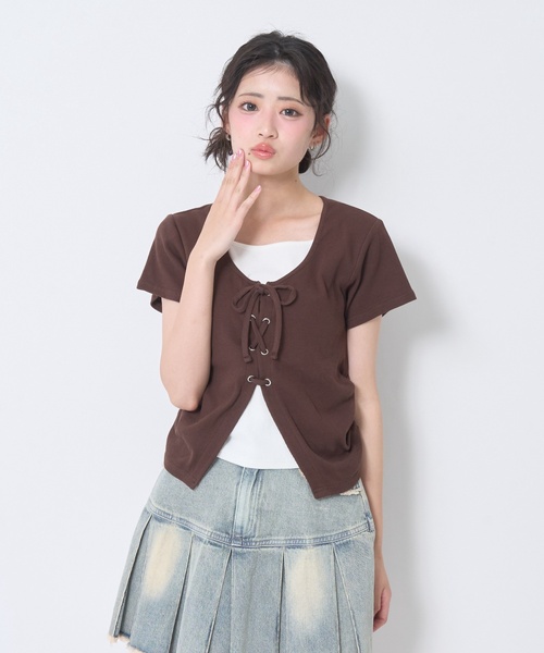 LOVETOXIC(ラブトキシック)の「【新色入荷♪】レースアップテレコ半袖T(Tシャツ/カットソー・キッズ・トップグレー/ブラック/サックスブルー/オフホワイト/ブラウン・S:140cm/130cm/M:150cm/L:160cm/M/L/SS/S)」の7枚目の写真