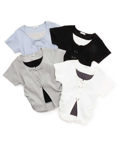 LOVETOXIC(ラブトキシック)の「【新色入荷♪】レースアップテレコ半袖T(Tシャツ/カットソー・キッズ・トップグレー/ブラック/サックスブルー/オフホワイト/ブラウン・S:140cm/130cm/M:150cm/L:160cm/M/L/SS/S)」の14枚目の写真