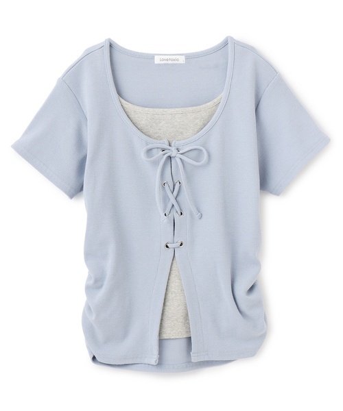 LOVETOXIC(ラブトキシック)の「【新色入荷♪】レースアップテレコ半袖T(Tシャツ/カットソー・キッズ・トップグレー/ブラック/サックスブルー/オフホワイト/ブラウン・S:140cm/130cm/M:150cm/L:160cm/M/L/SS/S)」の19枚目の写真