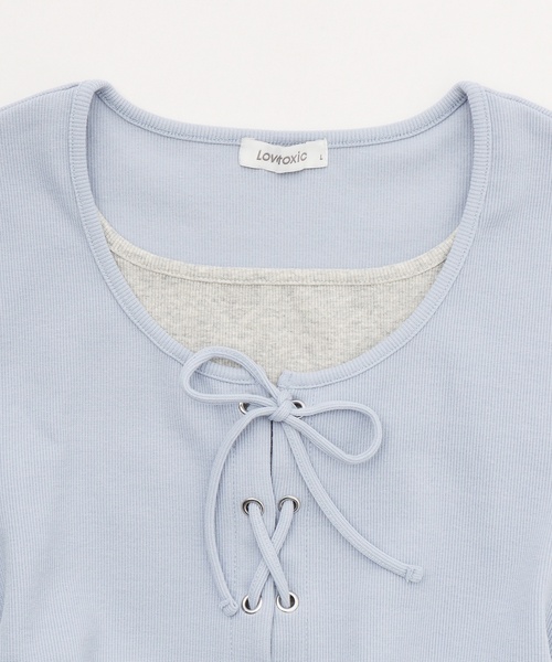 LOVETOXIC(ラブトキシック)の「【新色入荷♪】レースアップテレコ半袖T(Tシャツ/カットソー・キッズ・トップグレー/ブラック/サックスブルー/オフホワイト/ブラウン・S:140cm/130cm/M:150cm/L:160cm/M/L/SS/S)」の21枚目の写真