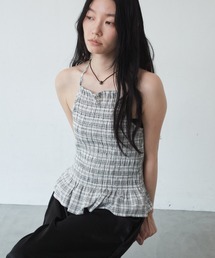 チェック柄シャーリングキャミ