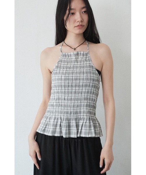 ANF.MUU(アンフムー)の「チェック柄シャーリングキャミ(キャミソール・レディース・ホワイト/ブラック・FREE)」の8枚目の写真
