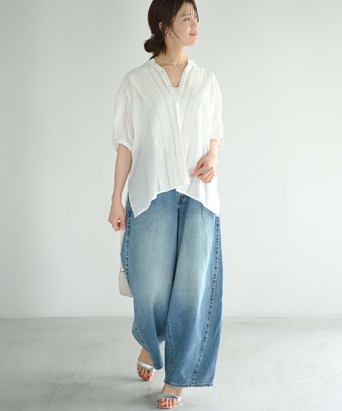 Muffiny(マフィニー)の「コットンピンタックブラウス(シャツ/ブラウス・レディース・ネイビー/オフホワイト/テラコッタ・FREE)」の10枚目の写真