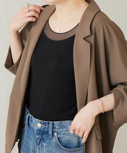 BEARDSLEY（ビアズリー）の「シアーコンビタンクトップ（キャミソール・レディース・ブラック/ホワイト/ライトグレー・FREE）」の2枚目の写真