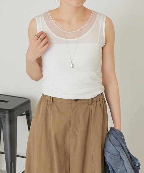 BEARDSLEY（ビアズリー）の「シアーコンビタンクトップ（キャミソール・レディース・ブラック/ホワイト/ライトグレー・FREE）」の7枚目の写真