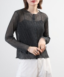 BRODIAEA ストライプメッシュシアーメロウカーディガン 長袖