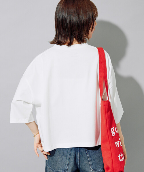 FREAK'S STORE(フリークスストア)の「限定展開 <接触冷感・吸水速乾・UVカット・抗菌・防臭>STORATECH(ストラテック) クロップド ワイド Tシャツ(Tシャツ/カットソー・レディース・ライトピンク/ブラック/オフホワイト/ブラウン/ブルー/ベージュ/ネイビー・フリ-)」の11枚目の写真
