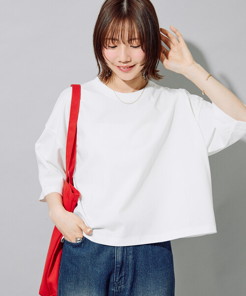 FREAK'S STORE(フリークスストア)の「限定展開 <接触冷感・吸水速乾・UVカット・抗菌・防臭>STORATECH(ストラテック) クロップド ワイド Tシャツ(Tシャツ/カットソー・レディース・ライトピンク/ブラック/オフホワイト/ブラウン/ブルー/ベージュ/ネイビー・フリ-)」の13枚目の写真