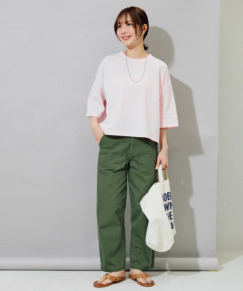 FREAK'S STORE(フリークスストア)の「限定展開 <接触冷感・吸水速乾・UVカット・抗菌・防臭>STORATECH(ストラテック) クロップド ワイド Tシャツ(Tシャツ/カットソー・レディース・ライトピンク/ブラック/オフホワイト/ブラウン/ブルー/ベージュ/ネイビー・フリ-)」の15枚目の写真