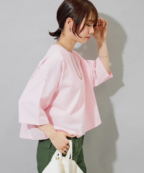 FREAK'S STORE(フリークスストア)の「限定展開 <接触冷感・吸水速乾・UVカット・抗菌・防臭>STORATECH(ストラテック) クロップド ワイド Tシャツ(Tシャツ/カットソー・レディース・ライトピンク/ブラック/オフホワイト/ブラウン/ブルー/ベージュ/ネイビー・フリ-)」の18枚目の写真