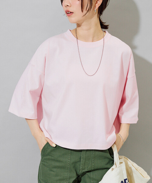 FREAK'S STORE(フリークスストア)の「限定展開 <接触冷感・吸水速乾・UVカット・抗菌・防臭>STORATECH(ストラテック) クロップド ワイド Tシャツ(Tシャツ/カットソー・レディース・ライトピンク/ブラック/オフホワイト/ブラウン/ブルー/ベージュ/ネイビー・フリ-)」の19枚目の写真