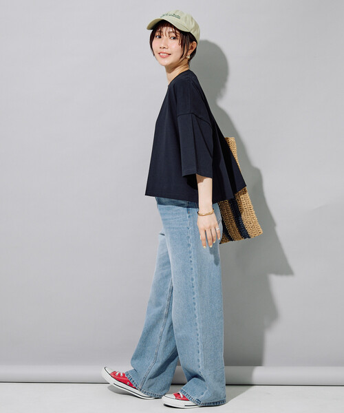 FREAK'S STORE(フリークスストア)の「限定展開 <接触冷感・吸水速乾・UVカット・抗菌・防臭>STORATECH(ストラテック) クロップド ワイド Tシャツ(Tシャツ/カットソー・レディース・ライトピンク/ブラック/オフホワイト/ブラウン/ブルー/ベージュ/ネイビー・フリ-)」の21枚目の写真