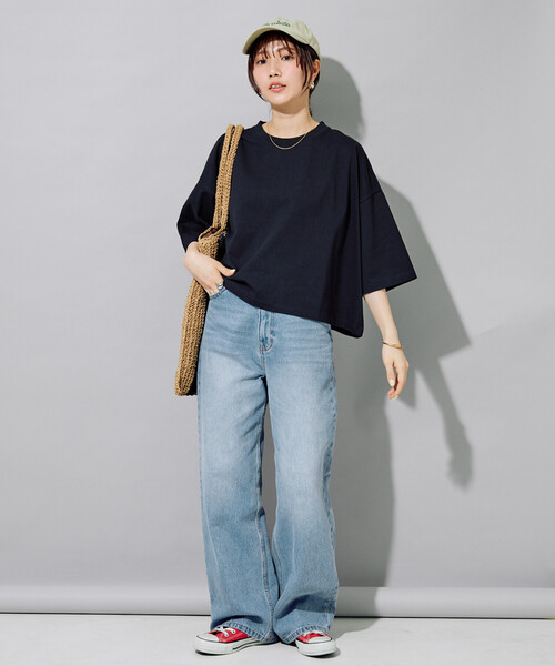 FREAK'S STORE(フリークスストア)の「限定展開 <接触冷感・吸水速乾・UVカット・抗菌・防臭>STORATECH(ストラテック) クロップド ワイド Tシャツ(Tシャツ/カットソー・レディース・ライトピンク/ブラック/オフホワイト/ブラウン/ブルー/ベージュ/ネイビー・フリ-)」の22枚目の写真
