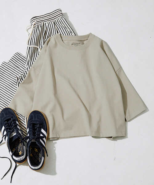 FREAK'S STORE(フリークスストア)の「限定展開 <接触冷感・吸水速乾・UVカット・抗菌・防臭>STORATECH(ストラテック) クロップド ワイド Tシャツ(Tシャツ/カットソー・レディース・ライトピンク/ブラック/オフホワイト/ブラウン/ブルー/ベージュ/ネイビー・フリ-)」の4枚目の写真