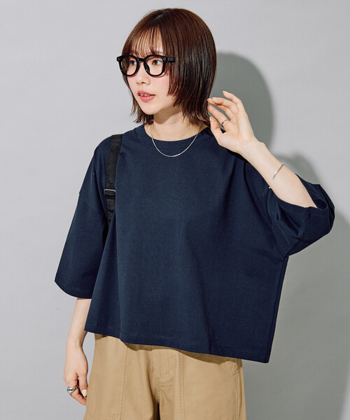 FREAK'S STORE(フリークスストア)の「限定展開 <接触冷感・吸水速乾・UVカット・抗菌・防臭>STORATECH(ストラテック) クロップド ワイド Tシャツ(Tシャツ/カットソー・レディース・ライトピンク/ブラック/オフホワイト/ブラウン/ブルー/ベージュ/ネイビー・フリ-)」の5枚目の写真