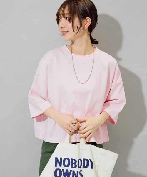 FREAK'S STORE(フリークスストア)の「限定展開 <接触冷感・吸水速乾・UVカット・抗菌・防臭>STORATECH(ストラテック) クロップド ワイド Tシャツ(Tシャツ/カットソー・レディース・ライトピンク/ブラック/オフホワイト/ブラウン/ブルー/ベージュ/ネイビー・フリ-)」の7枚目の写真