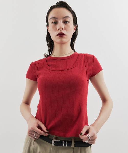 HANNE（アン）の「アイレットコンパクトTEE（Tシャツ/カットソー・レディース・レッド/ホワイト・FREE）」の8枚目の写真