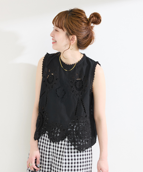 Fanaka(ファナカ)の「【WEB限定】手洗い可 / FANAKA / ファナカ バテンレースノースリブラウス(シャツ/ブラウス・レディース・ブラック/ホワイト・FREE)」の8枚目の写真