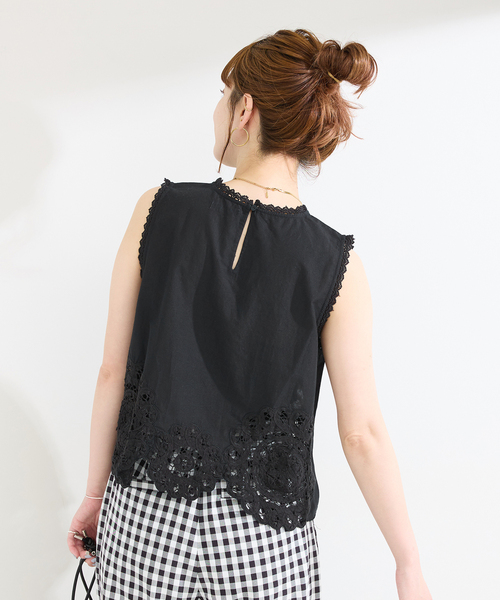 Fanaka(ファナカ)の「【WEB限定】手洗い可 / FANAKA / ファナカ バテンレースノースリブラウス(シャツ/ブラウス・レディース・ブラック/ホワイト・FREE)」の10枚目の写真