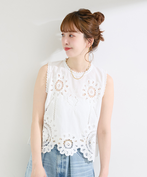 Fanaka(ファナカ)の「【WEB限定】手洗い可 / FANAKA / ファナカ バテンレースノースリブラウス(シャツ/ブラウス・レディース・ブラック/ホワイト・FREE)」の14枚目の写真