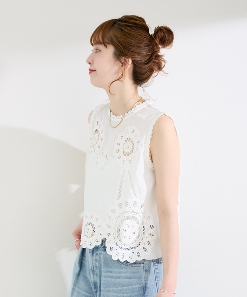 Fanaka(ファナカ)の「【WEB限定】手洗い可 / FANAKA / ファナカ バテンレースノースリブラウス(シャツ/ブラウス・レディース・ブラック/ホワイト・FREE)」の15枚目の写真