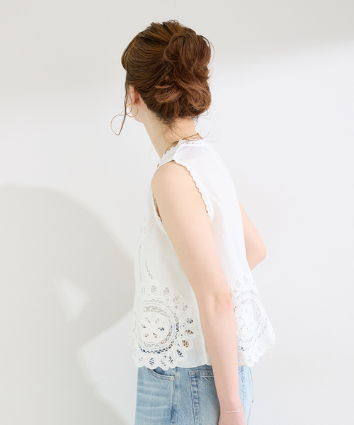 Fanaka(ファナカ)の「【WEB限定】手洗い可 / FANAKA / ファナカ バテンレースノースリブラウス(シャツ/ブラウス・レディース・ブラック/ホワイト・FREE)」の16枚目の写真