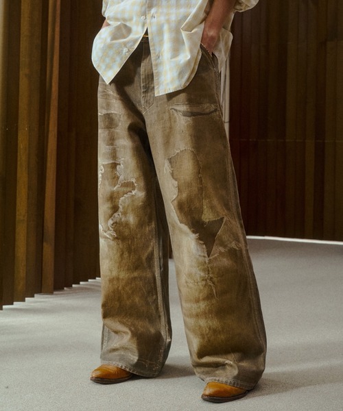soerte(ソエルテ)の「Trompe-l’oeil Distressed Denim Pants/トロンプルイユディストレストデニムパンツ(デニムパンツ・メンズ・ブルー/ブラウン・3/2/1)」の10枚目の写真