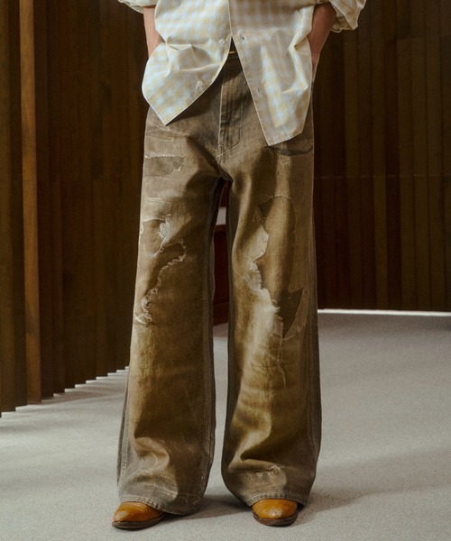 soerte(ソエルテ)の「Trompe-l’oeil Distressed Denim Pants/トロンプルイユディストレストデニムパンツ(デニムパンツ・メンズ・ブルー/ブラウン・3/2/1)」の16枚目の写真
