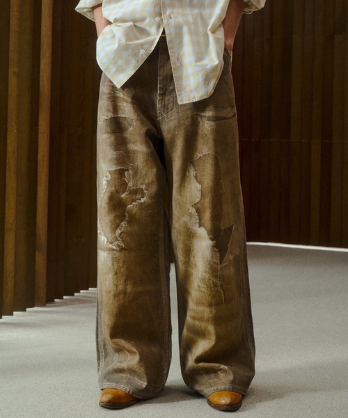 soerte(ソエルテ)の「Trompe-l’oeil Distressed Denim Pants/トロンプルイユディストレストデニムパンツ(デニムパンツ・メンズ・ブルー/ブラウン・3/2/1)」の9枚目の写真