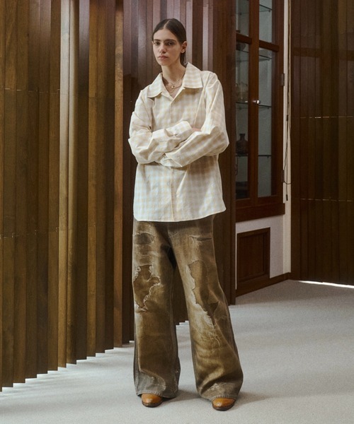 soerte(ソエルテ)の「Trompe-l’oeil Distressed Denim Pants/トロンプルイユディストレストデニムパンツ(デニムパンツ・メンズ・ブルー/ブラウン・3/2/1)」の17枚目の写真