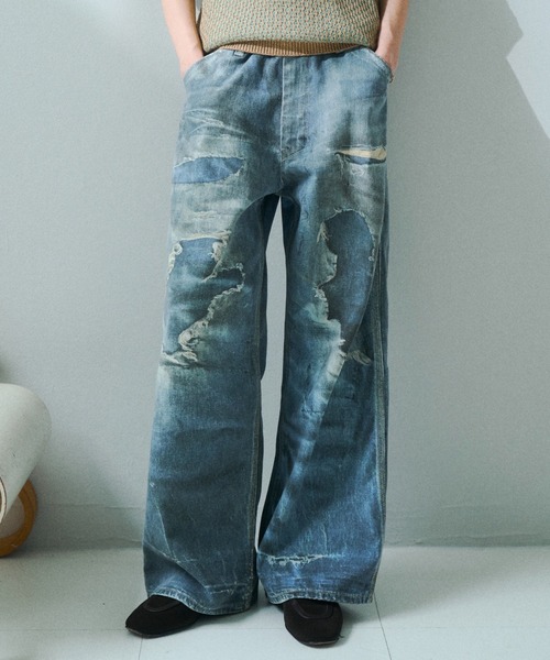 soerte(ソエルテ)の「Trompe-l’oeil Distressed Denim Pants/トロンプルイユディストレストデニムパンツ(デニムパンツ・メンズ・ブルー/ブラウン・3/2/1)」の7枚目の写真