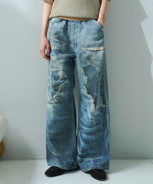 soerte(ソエルテ)の「Trompe-l’oeil Distressed Denim Pants/トロンプルイユディストレストデニムパンツ(デニムパンツ・メンズ・ブルー/ブラウン・3/2/1)」の12枚目の写真