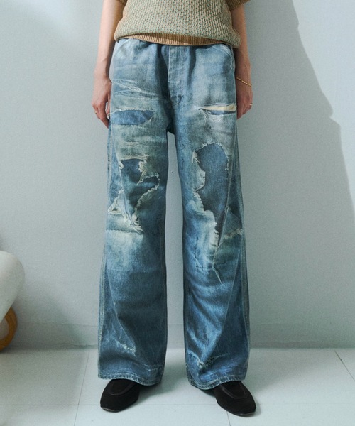 soerte(ソエルテ)の「Trompe-l’oeil Distressed Denim Pants/トロンプルイユディストレストデニムパンツ(デニムパンツ・メンズ・ブルー/ブラウン・3/2/1)」の20枚目の写真