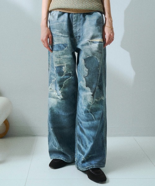 soerte(ソエルテ)の「Trompe-l’oeil Distressed Denim Pants/トロンプルイユディストレストデニムパンツ(デニムパンツ・メンズ・ブルー/ブラウン・3/2/1)」の22枚目の写真